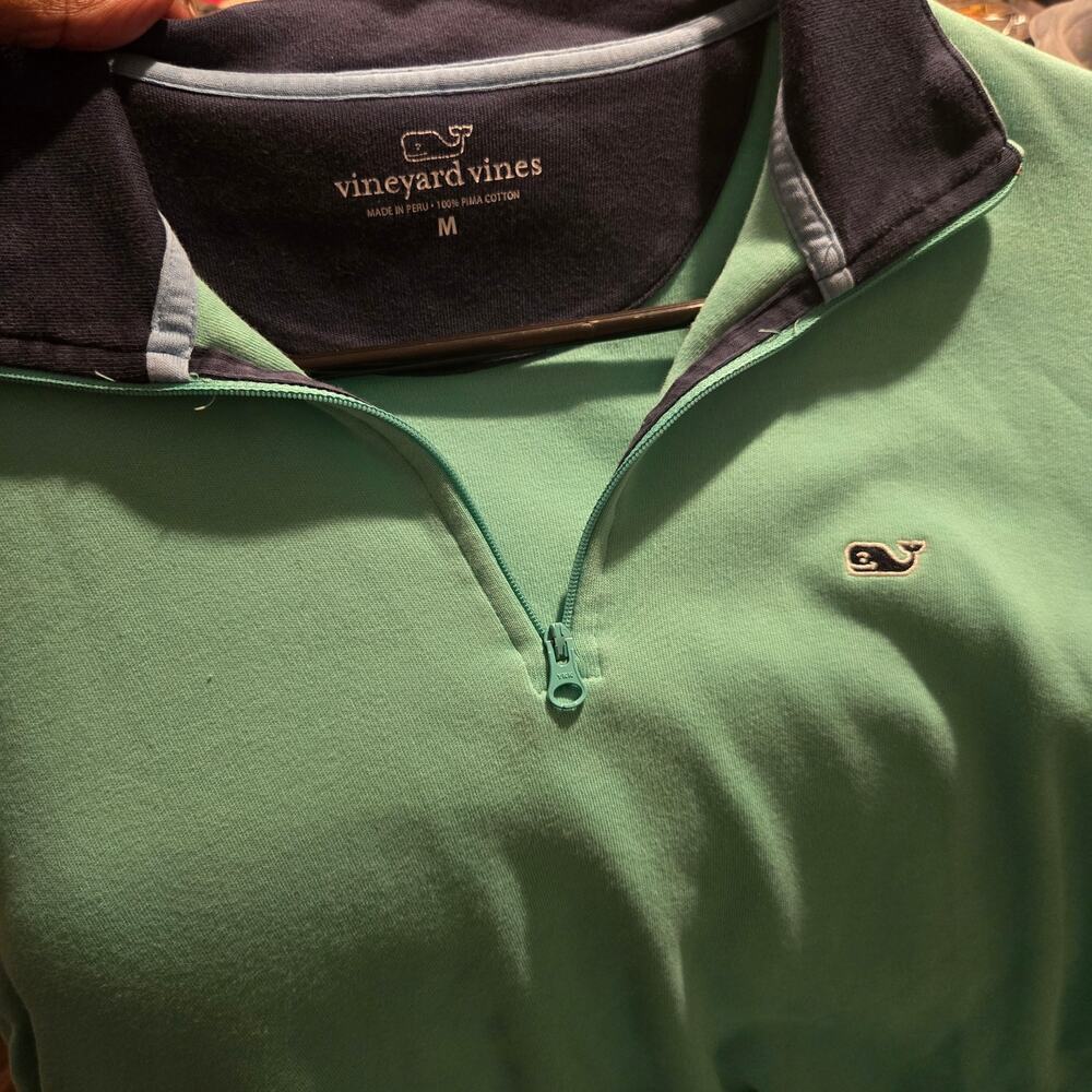 Vineyard Vines Seafoam Green Knit Sweater Blue Trim Men’s Size Large Cotton - Picture 6 of 6